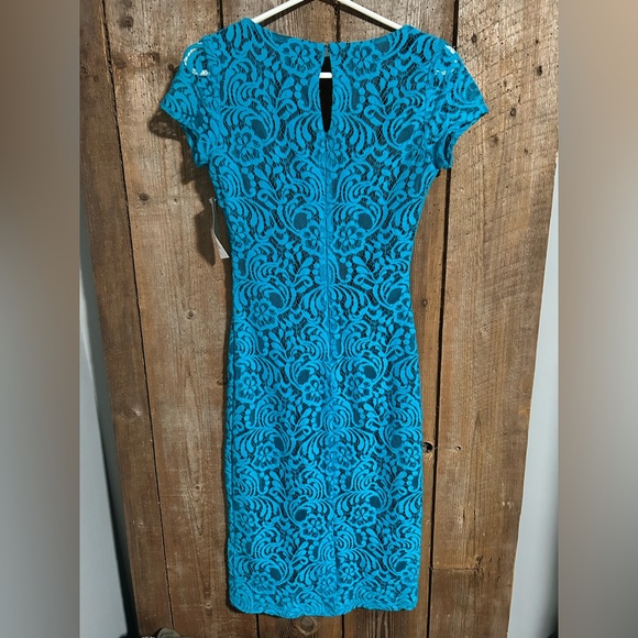 Eva Mendes x NY&Co Teal Lace Sheath Midi Dress NWT Size 0 - Picture 2 of 9